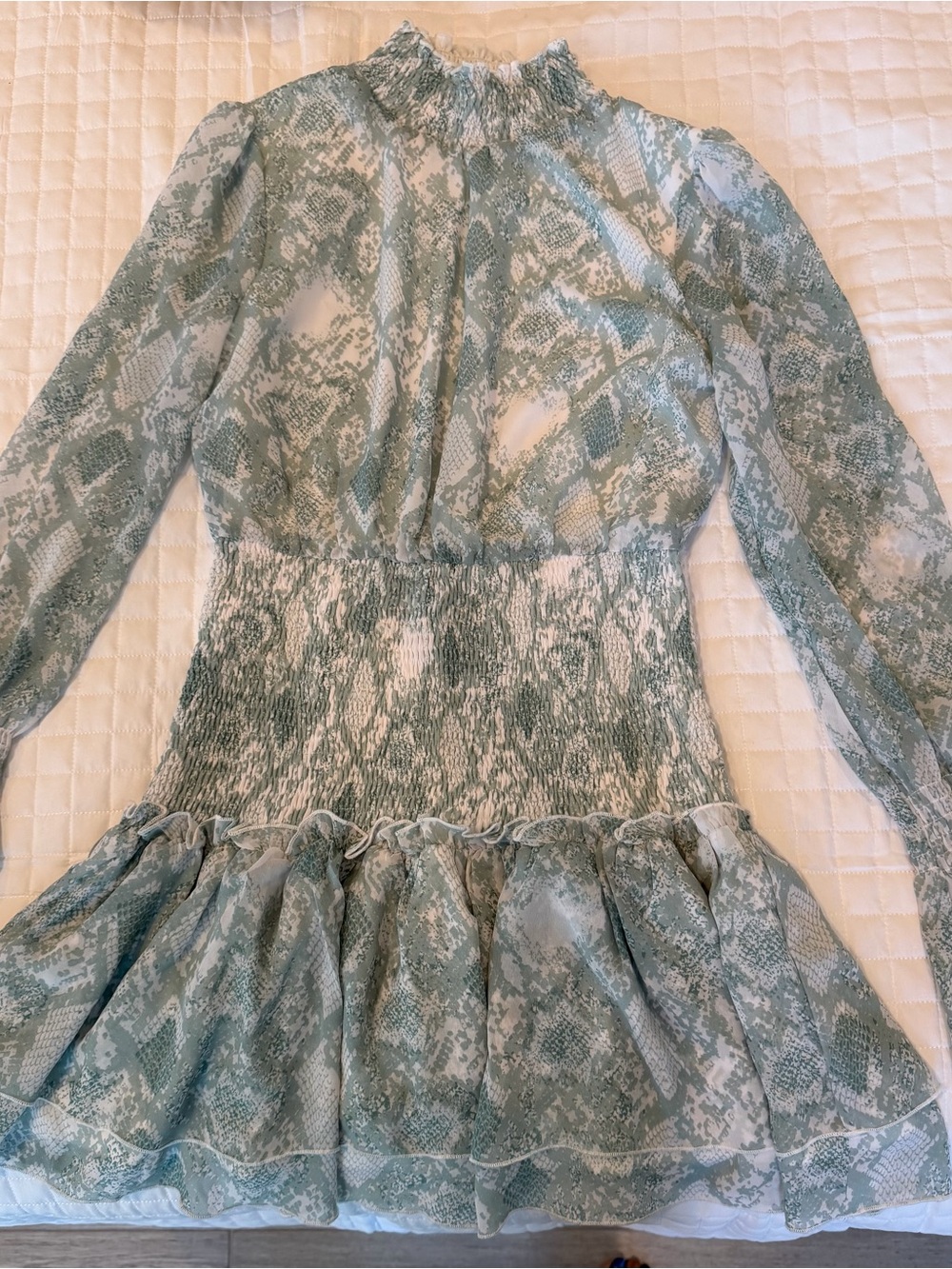 Sage Womens Mini Dress by Sage in Light Green and Cream Snake Print